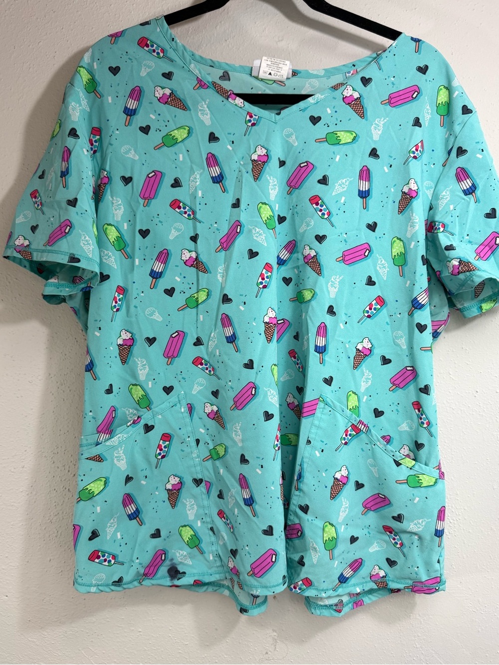 Scrubstar Ice Cream Print Aqua Short Sleeve Scrub Top